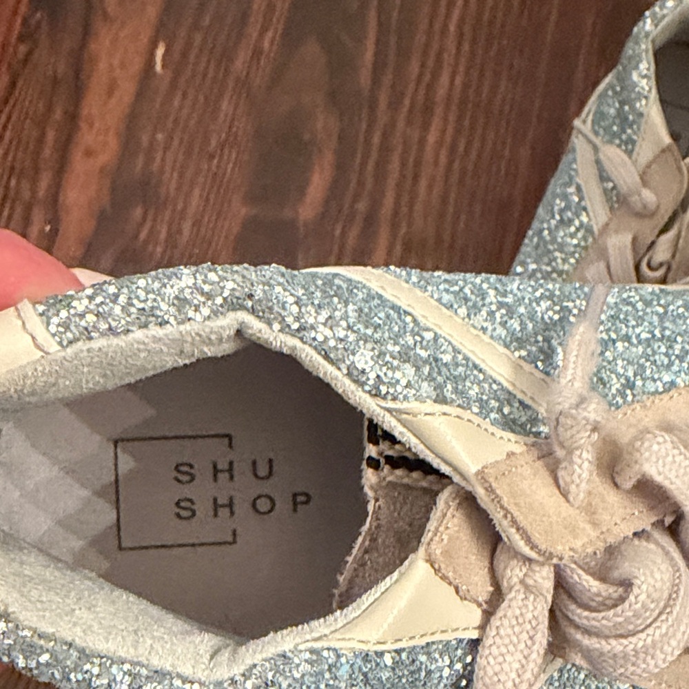 ShuShop Sparkling Blue and Beige Women's Sneakers - Picture 2 of 4